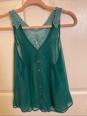 Full Tilt Teal Knit Top with Crochet Neckline